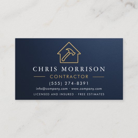 Metallic Building Construction Navy Blue QR Code Visitenkarte (Vorderseite)