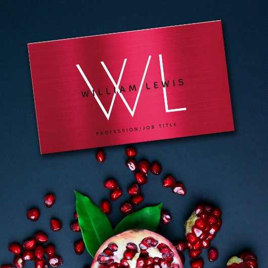 Metallic Burgundy Red Monogram Modern Minimalistis Visitenkarte