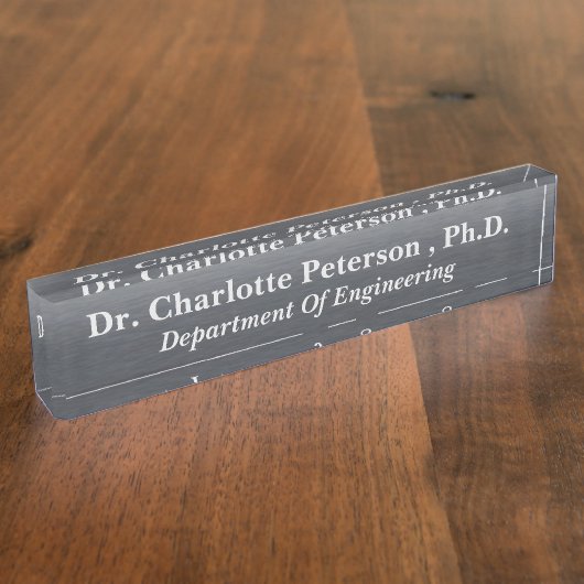 Metallic Charcoal Black PhD oder Doktorat Namensplakette (Seite)