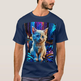 Metallic Design White Kitten T-Shirt