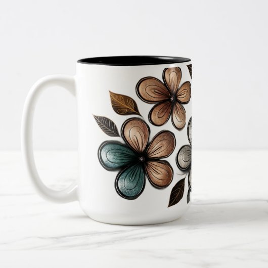 Metallic Doodle floral Art - Luxe Embossed Blume Zweifarbige Tasse (Links)