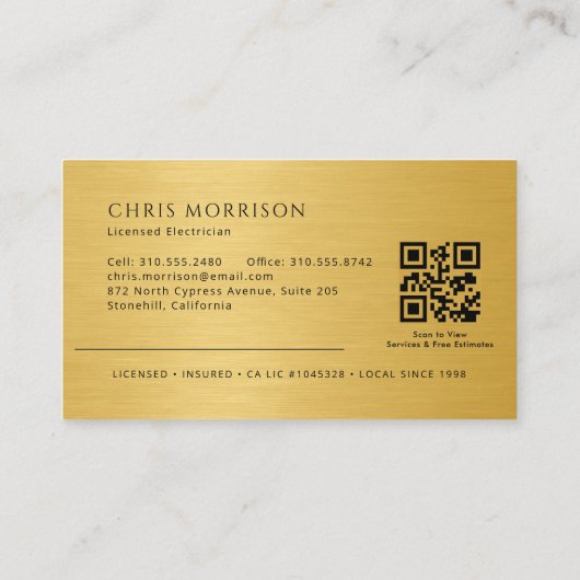 Metallic Electrician Electrical Contractor QR Code Visitenkarte (Rückseite)