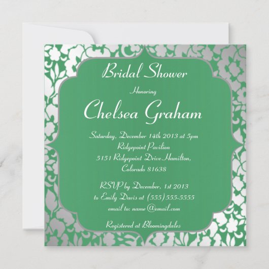 Metallic Emerald Green Bridal Dusche Einladung (Vorderseite)