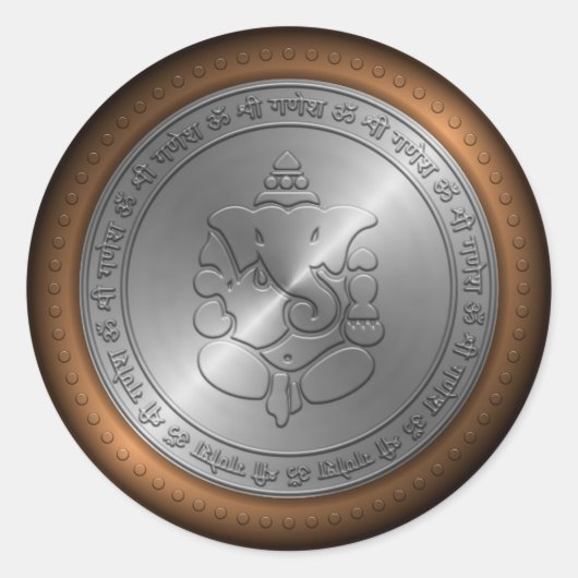 Metallic Emossed Ganesha Sign Runder Aufkleber (Vorderseite)