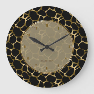 Metallic Faux Gold & Black Leopard Print Große Wanduhr