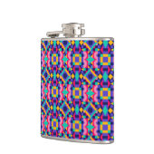 Metallic flask with vibrant geometric pattern  flachmann (Links)
