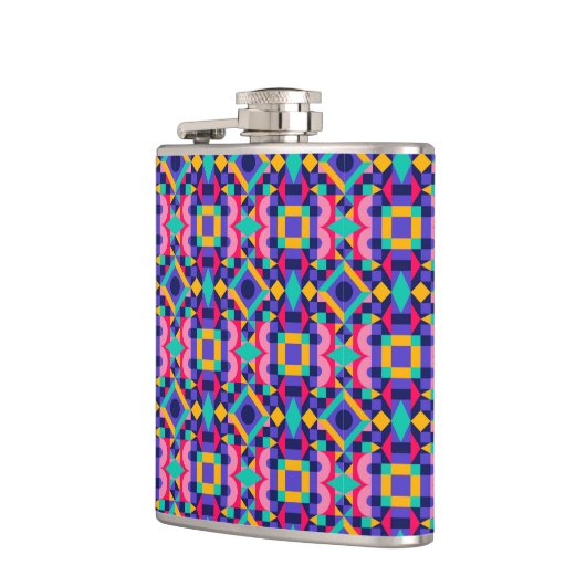 Metallic flask with vibrant geometric pattern  flachmann (Links)