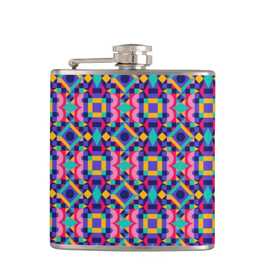 Metallic flask with vibrant geometric pattern  flachmann (Vorderseite)