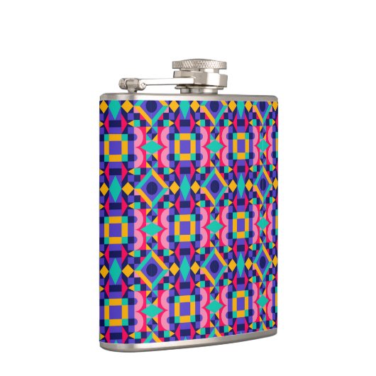 Metallic flask with vibrant geometric pattern  flachmann (Rechts)