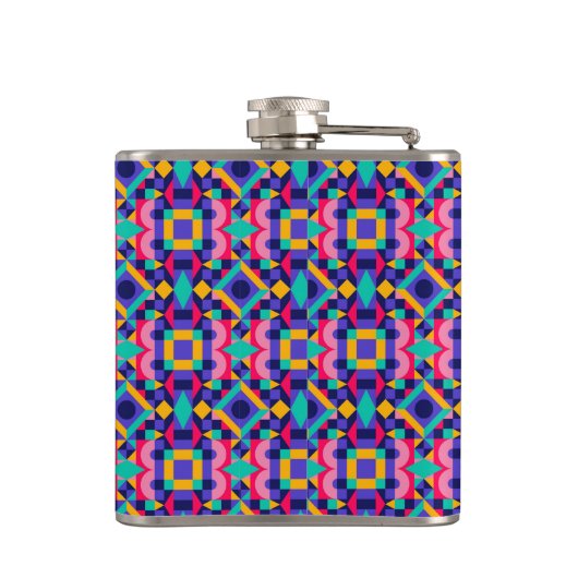 Metallic flask with vibrant geometric pattern  flachmann (Rückseite)