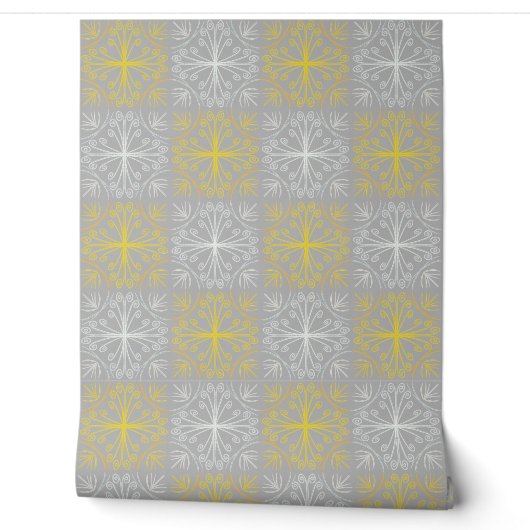 Metallic flower tile gray background tapete (Abrollen)