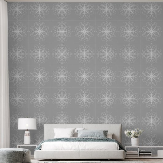 Metallic flower tile gray background tapete (Schlafzimmer)