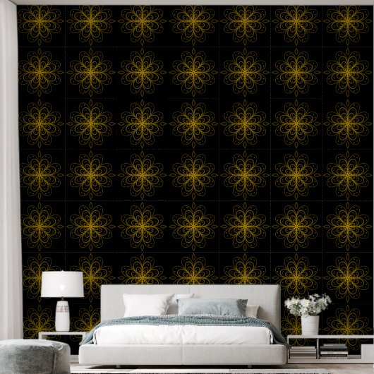 Metallic flower tile gray background tapete (Schlafzimmer)