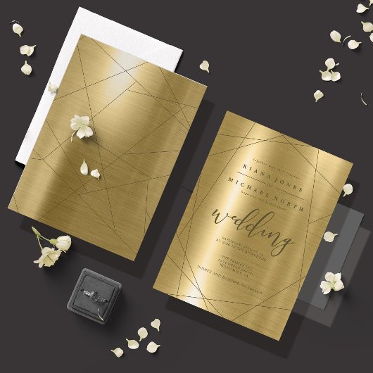 Metallic Geometric Wedding Gold ID648 Einladung