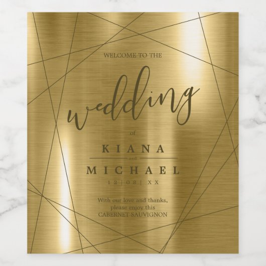 Metallic Geometric Wedding Gold ID648 Weinetikett (Einzelnes Label)