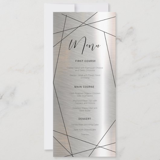 Metallic Geometric Wedding Menu Silver/Black ID648 (Vorderseite)