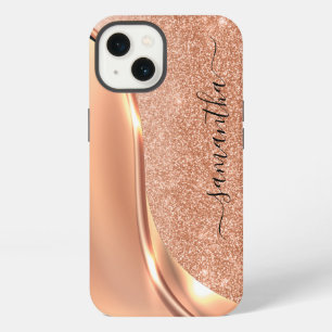 Metallic Glitter Look 3-D Rose Gold Welle Name iPhone 13 Hülle