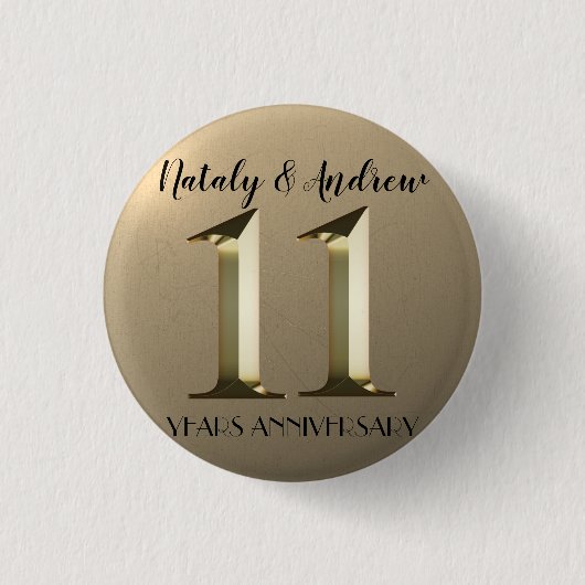 Metallic Gold 11. Hochzeitstag Button (Vorderseite)