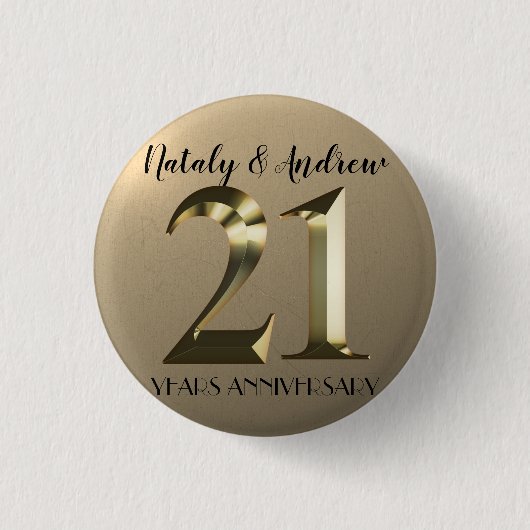 Metallic Gold 21. Hochzeitstag Button (Vorderseite)