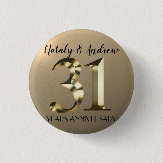 Metallic Gold 31. Hochzeitstag Button (Vorderseite)