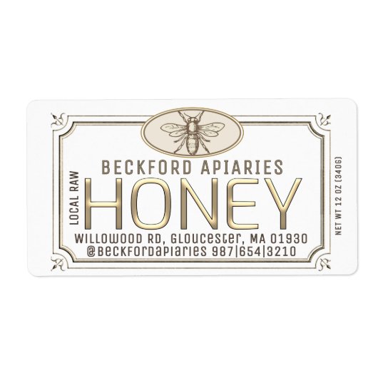 Metallic Gold 3D Gerahmt Honey Label mit Biene (Vorne)