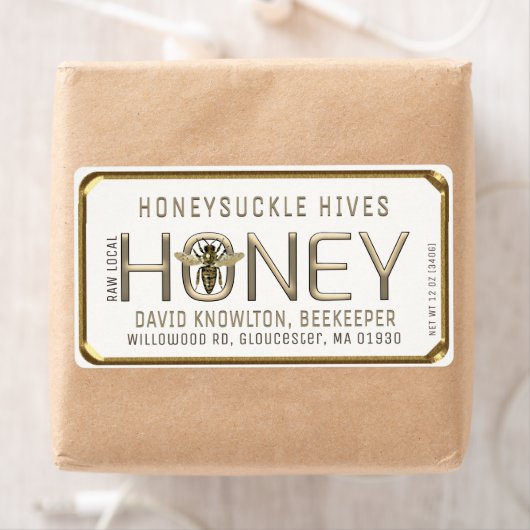 Metallic Gold 3D Gerahmt Honey Label mit Biene (Insitu)