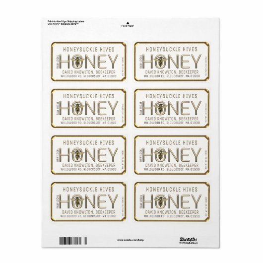 Metallic Gold 3D Gerahmt Honey Label mit Biene (Vorne)