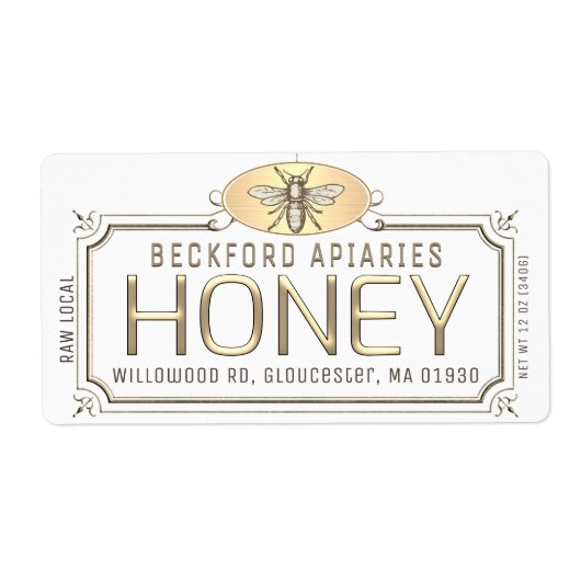 Metallic Gold 3D Gerahmt Honey Label mit Biene (Vorne)