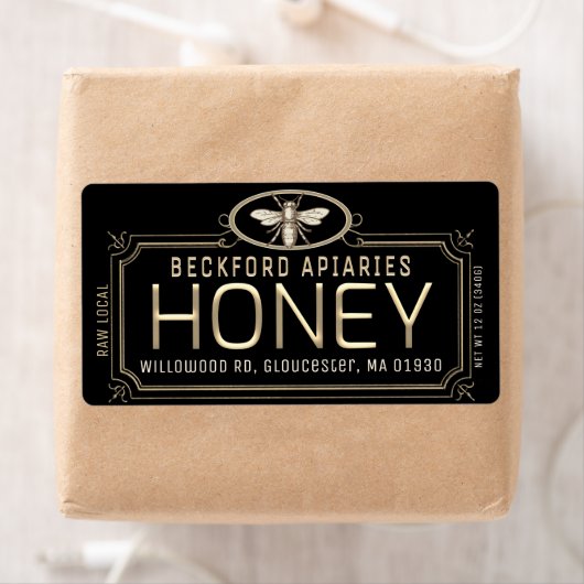 Metallic Gold 3D Gerahmt Honey Label mit Biene (Insitu)