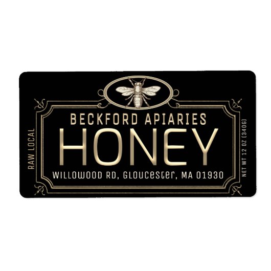 Metallic Gold 3D Gerahmt Honey Label mit Biene (Vorne)