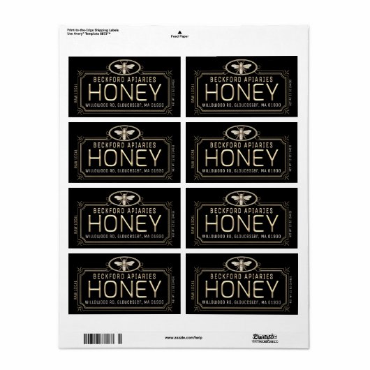 Metallic Gold 3D Gerahmt Honey Label mit Biene (Vorne)