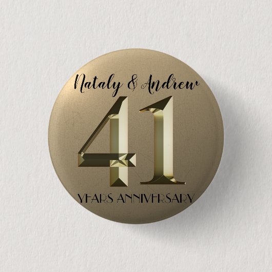 Metallic Gold 41. Hochzeitstag Button (Vorderseite)