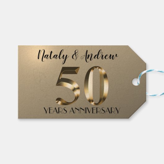 Metallic Gold 50. Hochzeitstag Geschenkanhänger (Vorderseite (Horizontal))