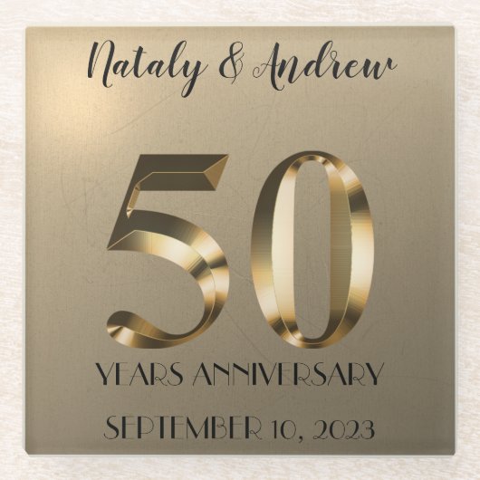Metallic Gold 50. Hochzeitstag Glasuntersetzer (Vorderseite)