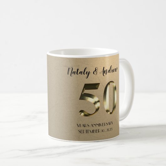 Metallic Gold 50. Hochzeitstag Kaffeetasse (VorderseiteRechts)