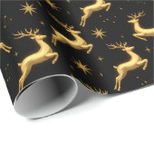 Metallic Gold and Black Reindeer and Stars Geschenkpapier (Rolleneckpunkt)