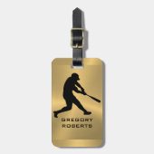 Metallic Gold Black Baseball Player Silhouette Gepäckanhänger (Vorderseite vertikal)