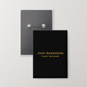 Metallic Gold & Black Professional Modern Name Pro Button (Vorderseite/Rückseite)