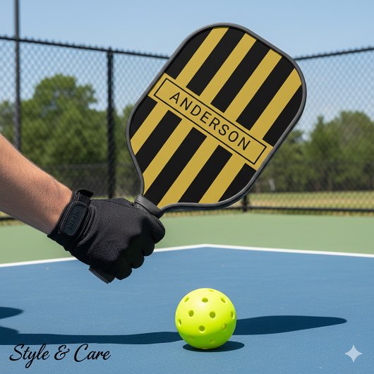 Metallic Gold Black Strip Custom Name Pickleball Schläger
