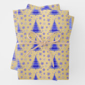 Metallic Gold Blue Christmas Trees Muster Geschenkpapier Set (Beispiel)