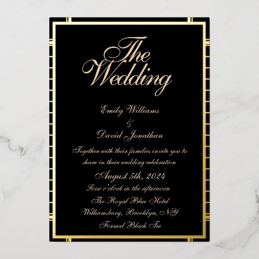 Metallic Gold Border Black Gothic Folieneinladung (Vorderseite)