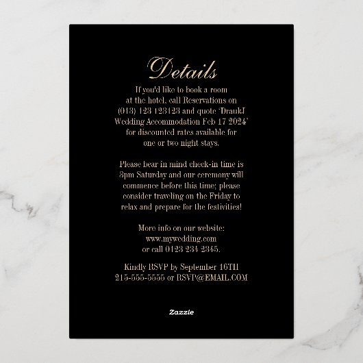 Metallic Gold Border Black Gothic Folieneinladung (Rückseite)