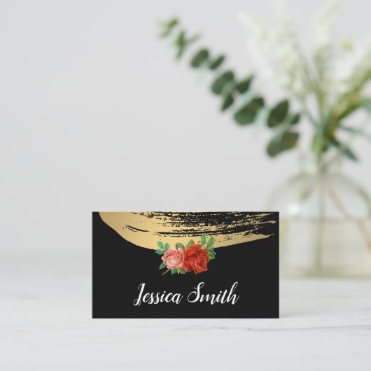 Metallic Gold Brushed Elegante Rose Visitenkarte (Stehend Vorderseite)