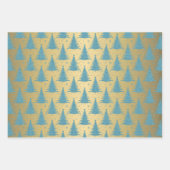 Metallic Gold Christmas Trees Green Blue Glitzer Geschenkpapier Set (Vorderseite 2)