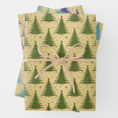 Metallic Gold Christmas Trees Green Blue Glitzer Geschenkpapier Set (Beispiel)
