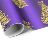 Metallic Gold Christmas Trees on Purple Christmas Geschenkpapier (Rolleneckpunkt)