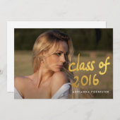 Metallic Gold Class of 2016 Typografy Foto Einladung (Vorne/Hinten)