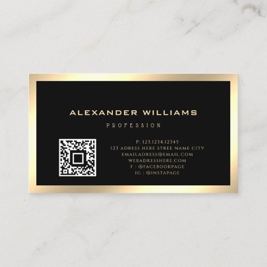 Metallic Gold Effect Friseur QR Code Scissor Visitenkarte (Rückseite)