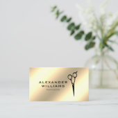 Metallic Gold Effect Friseur QR Code Scissor Visitenkarte (Stehend Vorderseite)
