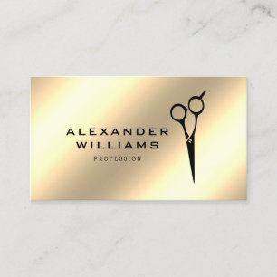 Metallic Gold Effect Friseur QR Code Scissor Visitenkarte